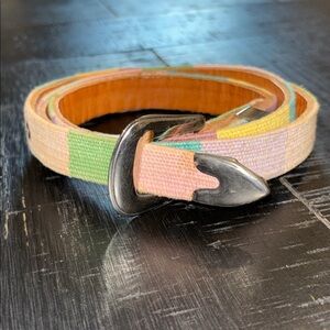 Vintage Pastel Western Boho Leather Silver Tone Belt Xl